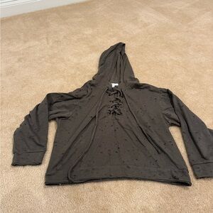 Distressed Green Lace-Up Hoodie